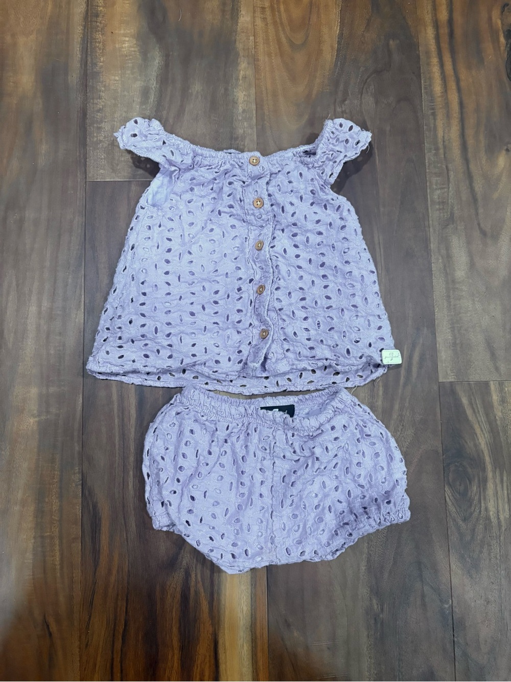7 For All Mankind Lilac Eyelet Top & Bloomers Set